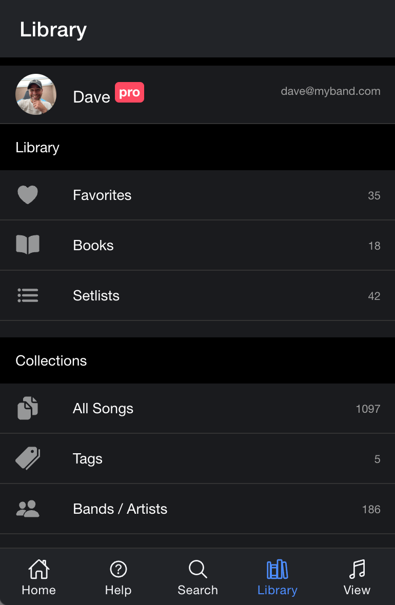 Chords.wiki library screen